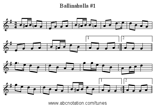 Ballinahulla #1 - staff notation
