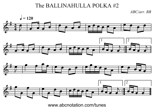 BALLINAHULLA POLKA #2, The - staff notation