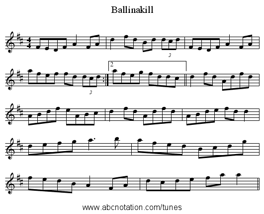 Ballinakill - staff notation
