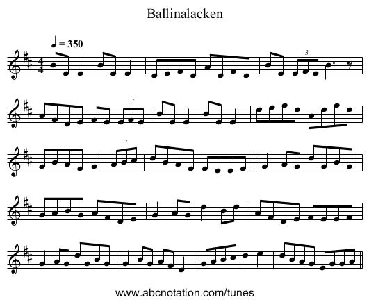 Ballinalacken - staff notation