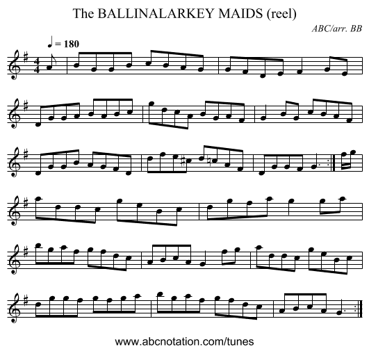 BALLINALARKEY MAIDS (reel), The - staff notation