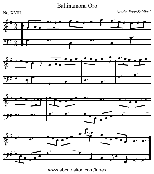 Ballinamona Oro - staff notation
