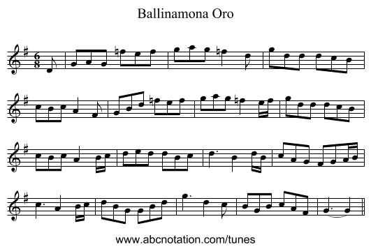 Ballinamona Oro - staff notation
