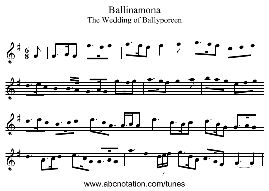 Ballinamona - staff notation