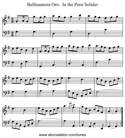 Ballinamora Oro.  In the Poor Solider - staff notation