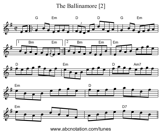 Ballinamore [2], The - staff notation