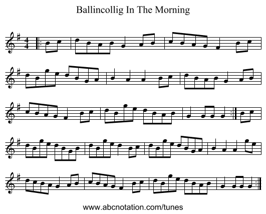 Ballincollig In The Morning - staff notation