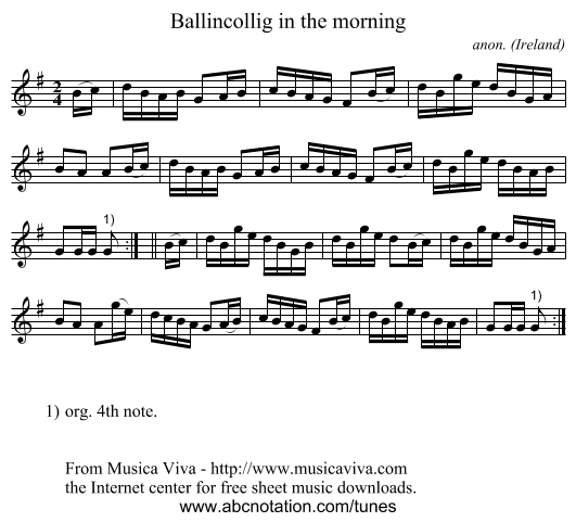 Ballincollig in the morning - staff notation