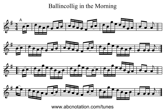 Ballincollig in the Morning - staff notation