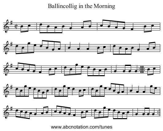 Ballincollig in the Morning - staff notation