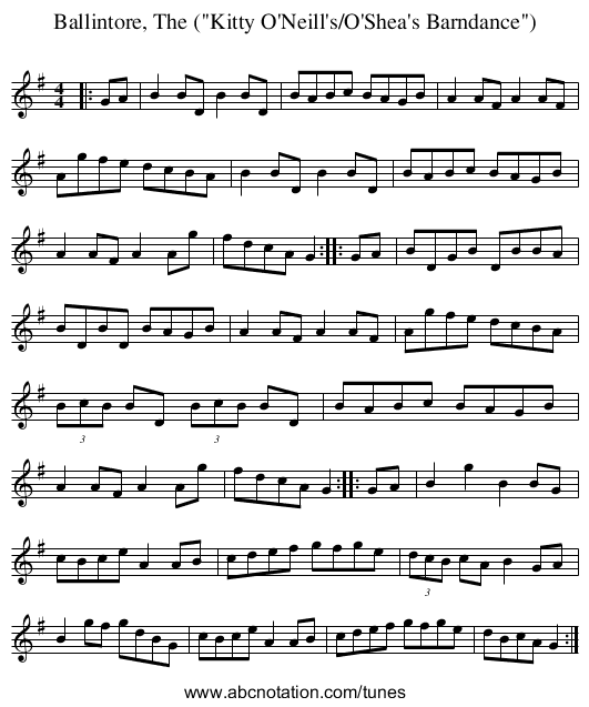 Ballintore, The (Kitty O'Neill's/O'Shea's Barndance) - staff notation
