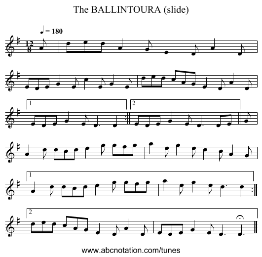BALLINTOURA (slide), The - staff notation