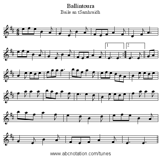 Ballintoura - staff notation