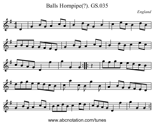 Balls Hornpipe(?). GS.035 - staff notation