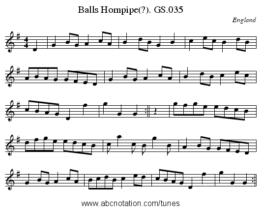 Balls Hornpipe(?). GS.035 - staff notation
