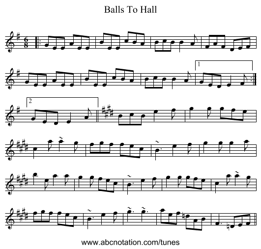 Balls To Hall - staff notation