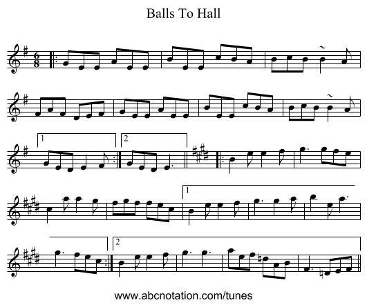 Balls To Hall - staff notation