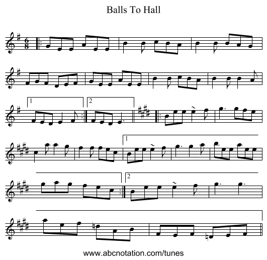Balls To Hall - staff notation