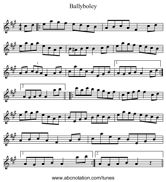 Ballyboley - staff notation