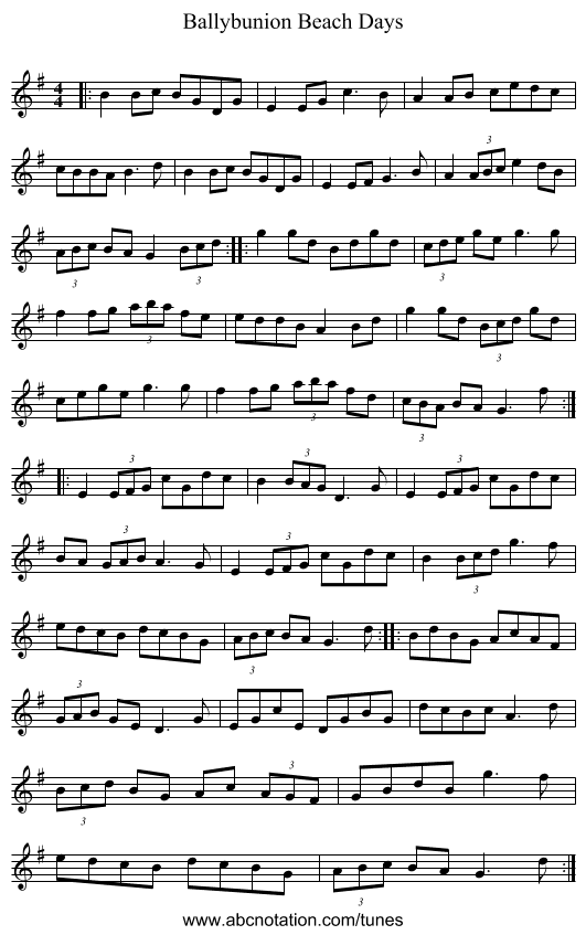 Ballybunion Beach Days - staff notation