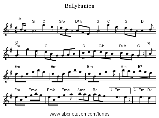 Ballybunion - staff notation
