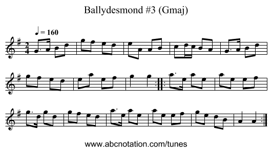 Ballydesmond #3 (Gmaj) - staff notation