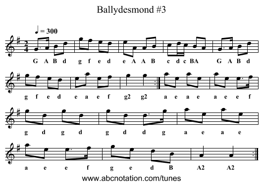 Ballydesmond #3 - staff notation