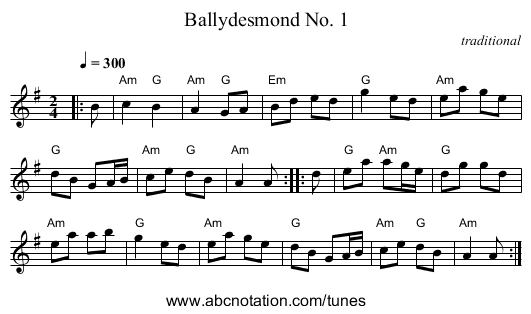Ballydesmond No. 1 - staff notation