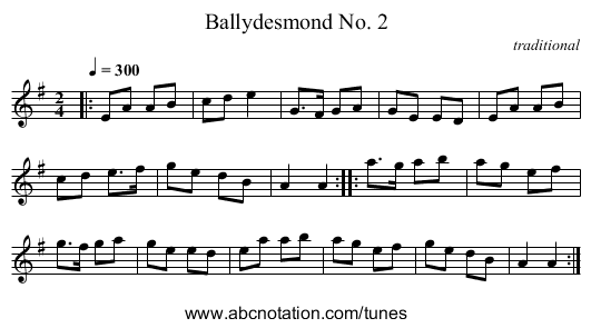 Ballydesmond No. 2 - staff notation