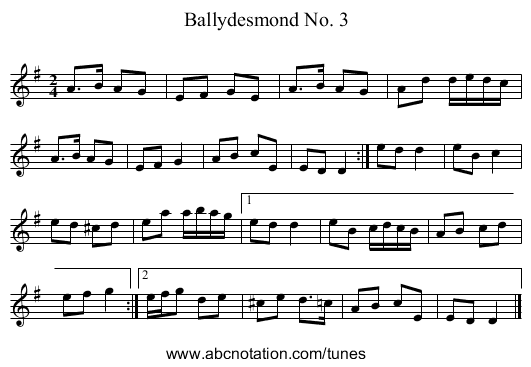 Ballydesmond No. 3 - staff notation