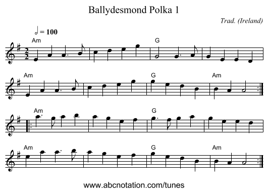 Ballydesmond Polka 1 - staff notation