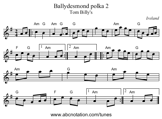 Ballydesmond polka 2 - staff notation