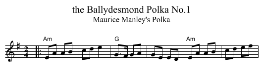 Ballydesmond Polka No.1, the  - staff notation
