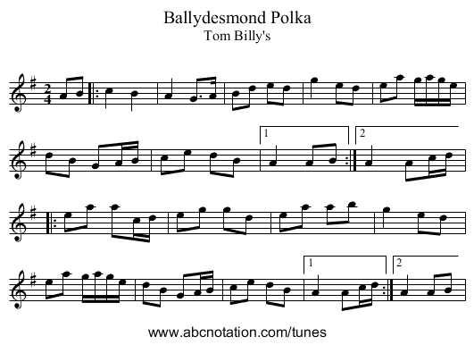 Ballydesmond Polka - staff notation