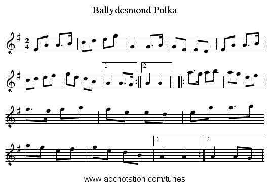 Ballydesmond Polka - staff notation