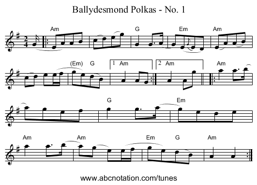 Ballydesmond Polkas - No. 1 - staff notation