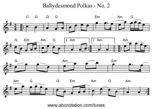 Ballydesmond Polkas - No. 2 - staff notation