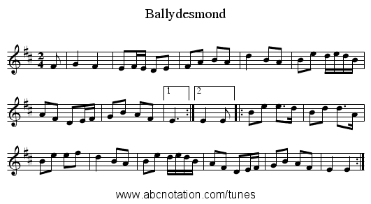 Ballydesmond - staff notation