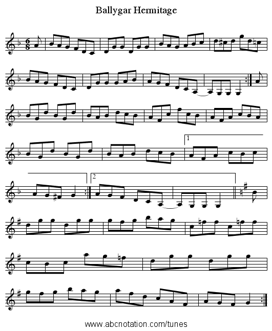 Ballygar Hermitage - staff notation