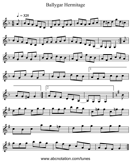 Ballygar Hermitage - staff notation