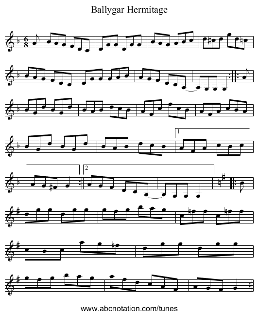 Ballygar Hermitage - staff notation