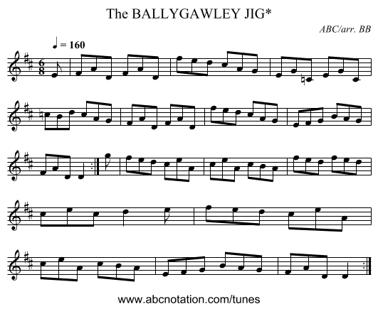 BALLYGAWLEY JIG*, The - staff notation