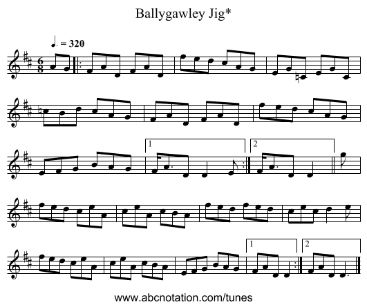 Ballygawley Jig* - staff notation