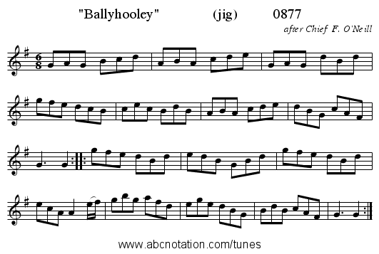 Ballyhooley               (jig)          0877 - staff notation