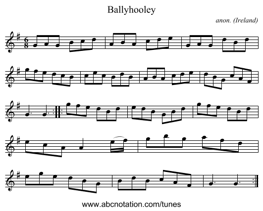 Ballyhooley - staff notation