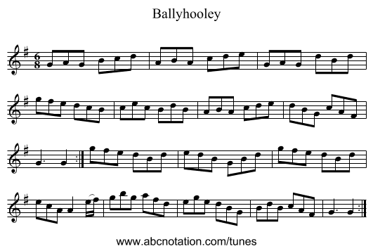 Ballyhooley - staff notation