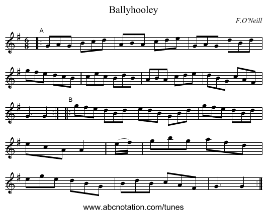 Ballyhooley - staff notation