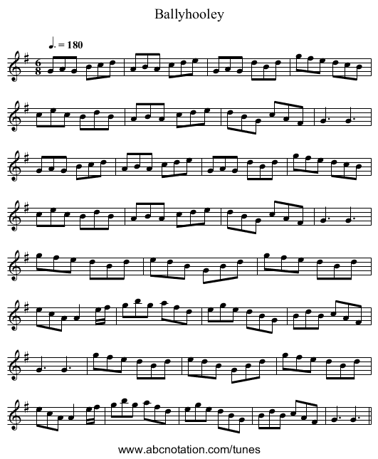 Ballyhooley - staff notation