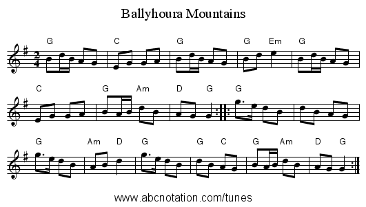 Ballyhoura Mountains - staff notation