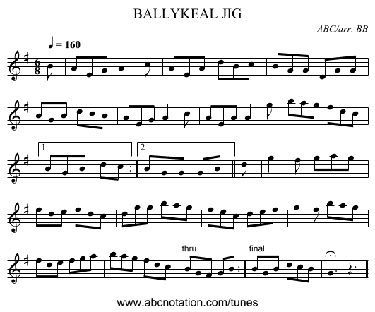 BALLYKEAL JIG - staff notation